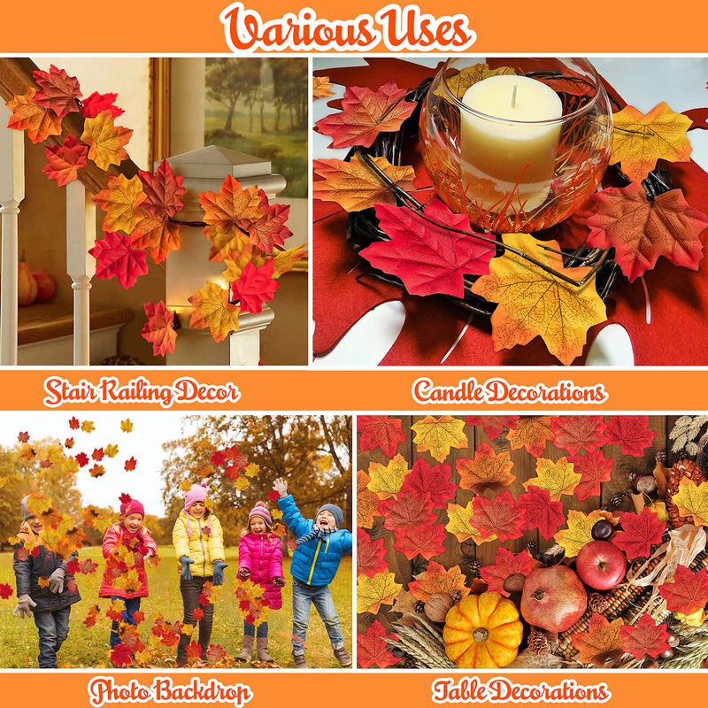 Moon Boat 1100PCS Fall Artificial Maple Leaves Thanksgiving Autumn Leaf Wedding Party Table Decor,Multicolored - Image 2